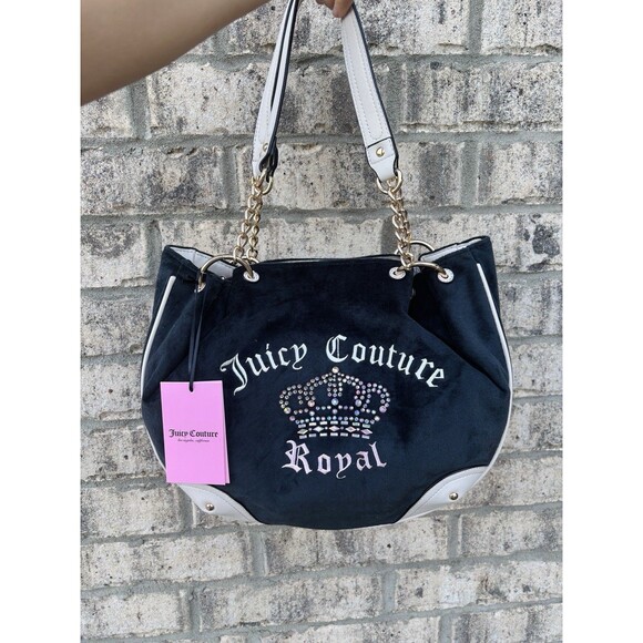 Juicy Couture Royal Kingdom Tote Velour Rhinestone Crown Charm Y2K Classic NWT - Picture 1 of 7